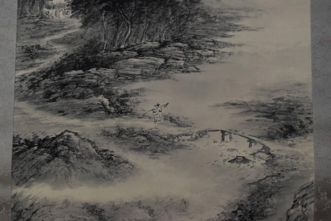 【真作】越智東豫/山水人物画賛/掛軸/名家伝来/AA-204