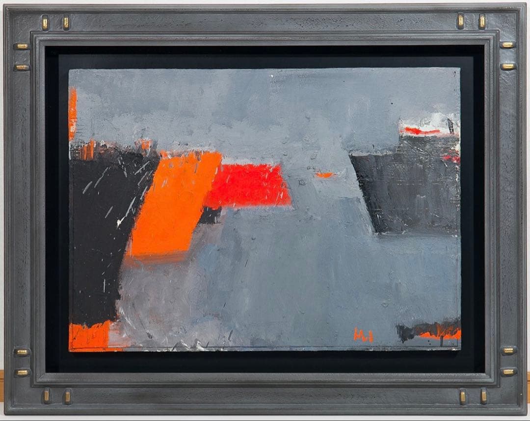 ヤニス・マルカントナキス 『港の風景 オレンジI』 油彩 キャンバス 額装