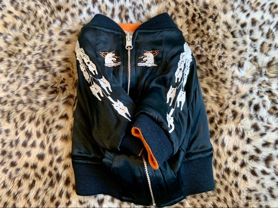 リバーシブルスカジャンblueblueblue犬服ジャンパー防寒ダウン和柄刺繍