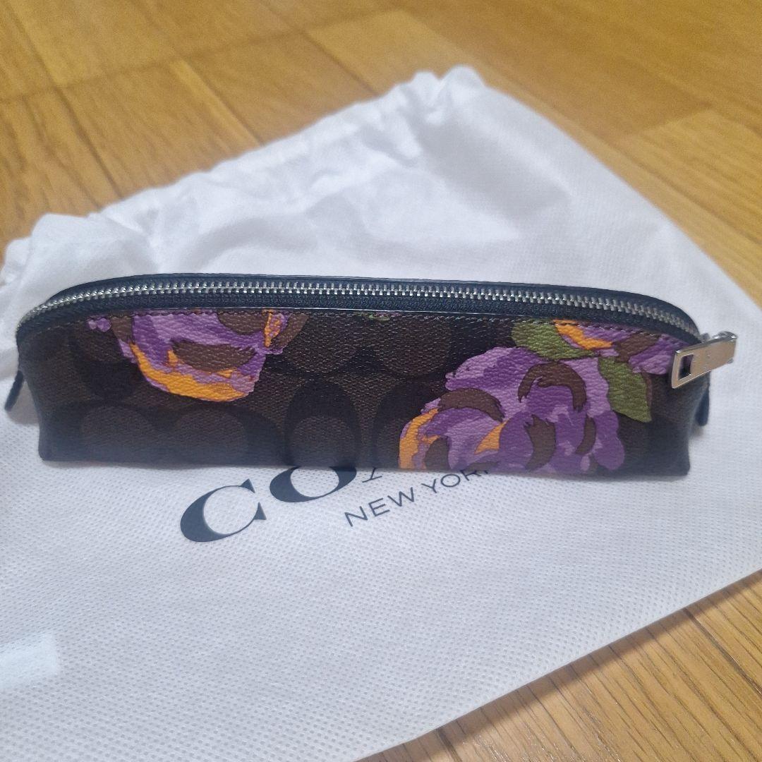 COACH 花柄レザーペンケース 保存袋付き