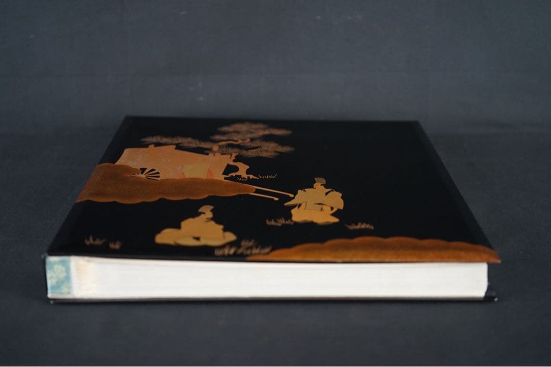 能登輪島塗 新屋謹製 大見謝 恒雄 作 土佐絵風描画 蒔絵写真帳 共箱 木製漆器