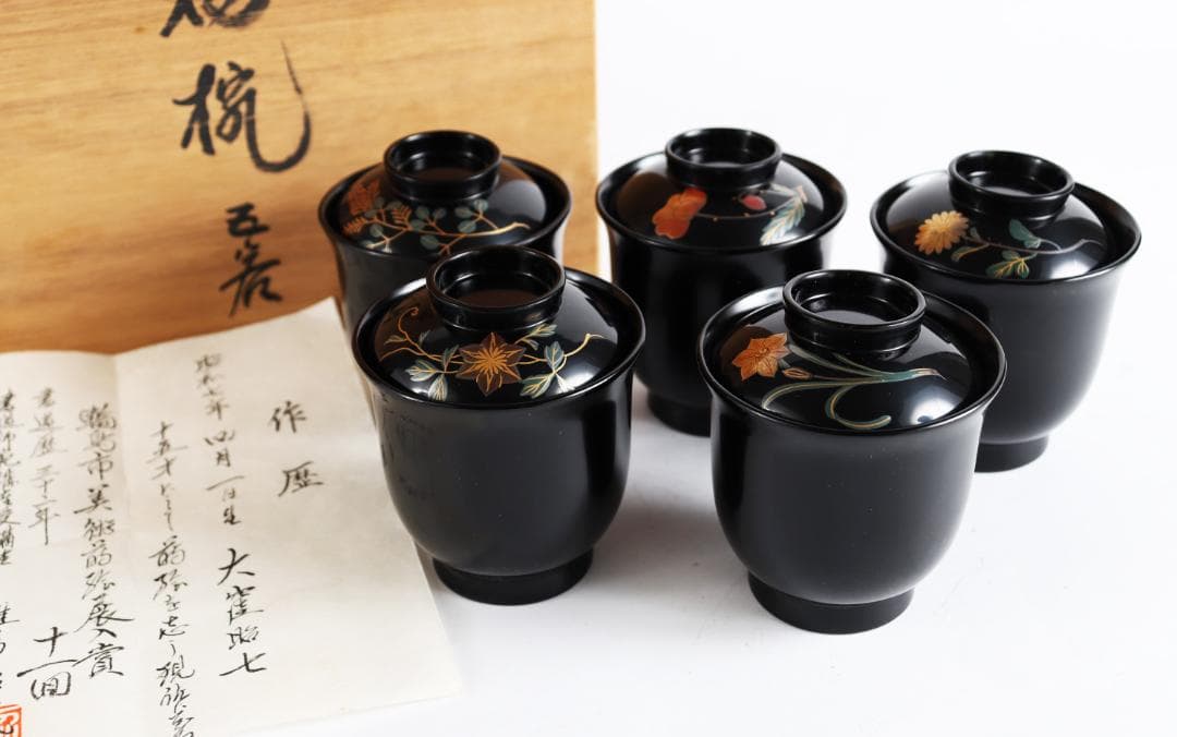 と*と様 輪島塗 塗師 清斉 吸物椀 五客 共箱 茶道具懐石膳会席