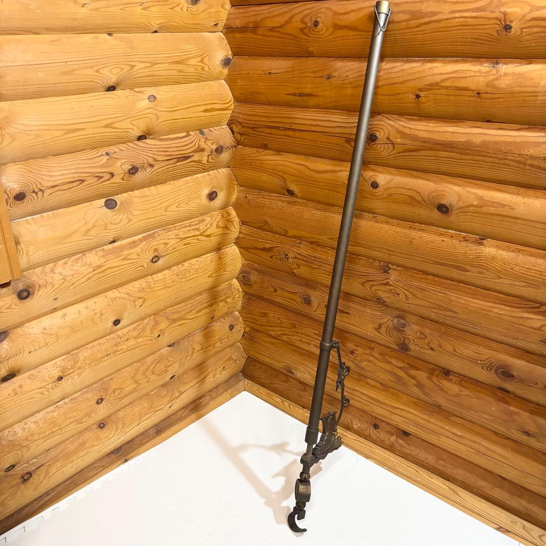 自在鉤 真鍮製 囲炉裏 茶道具 宝船 鶴 亀 アンティーク ビンテージ