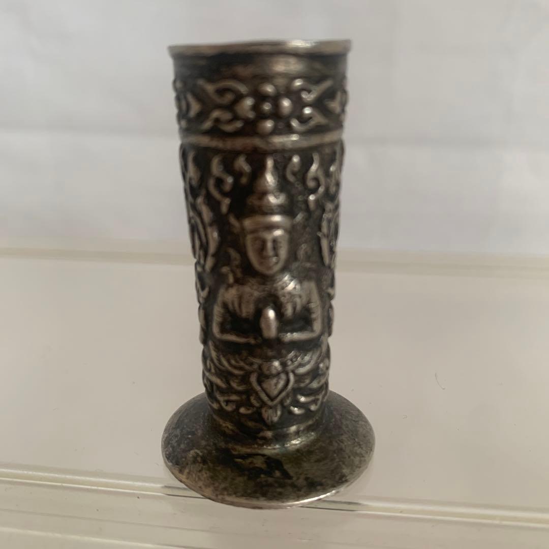 銀製 仏像彫刻 円筒形　アンティーク