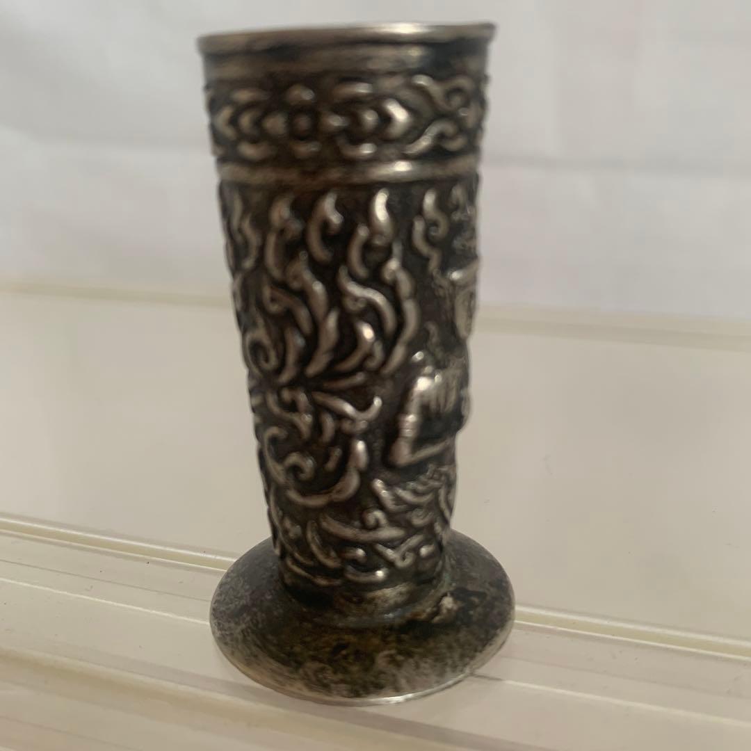 銀製 仏像彫刻 円筒形　アンティーク