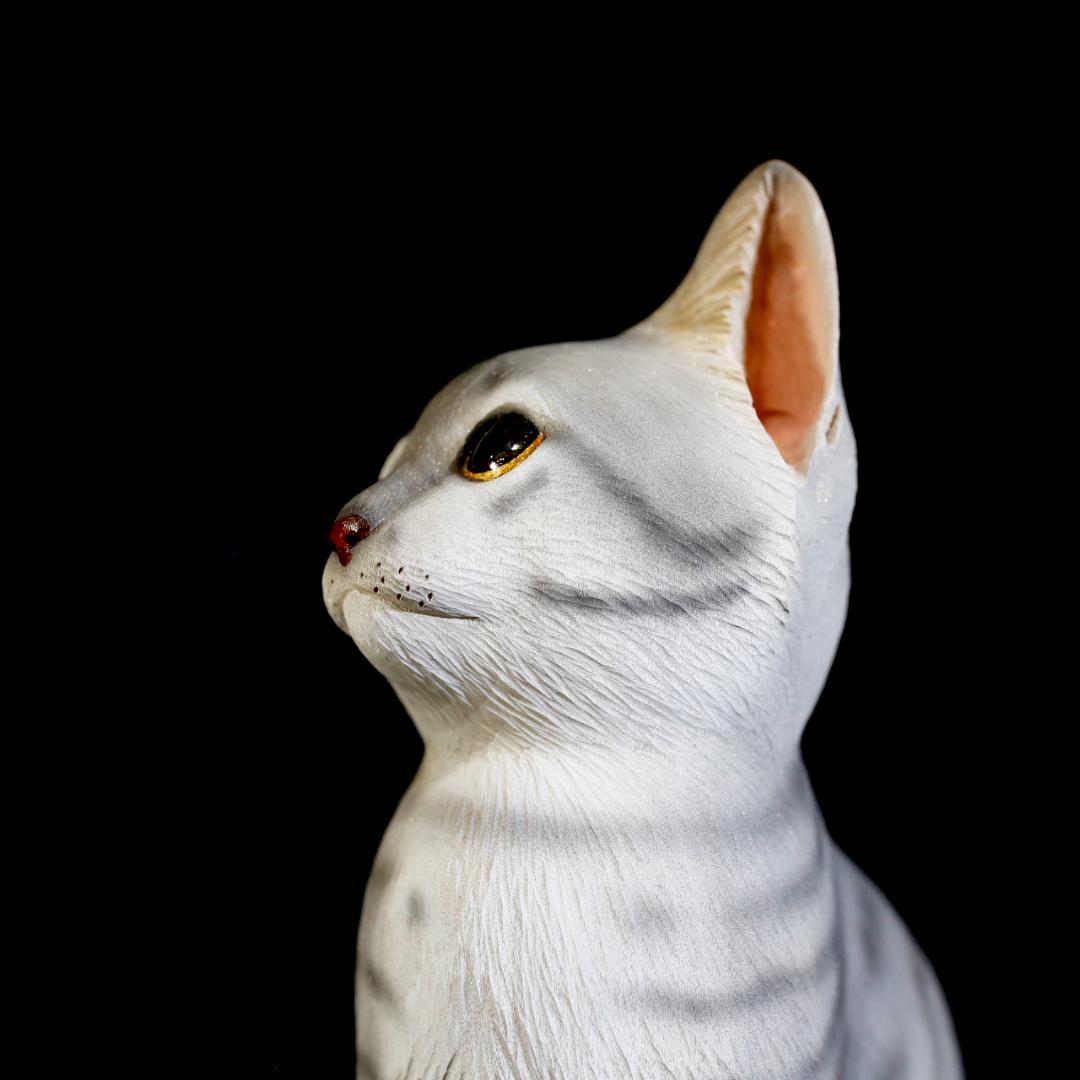 【レア美品】仔猫 子猫 長納魚竹 長納魚丈 彫刻 ネコ置物 箱あり 送料込み