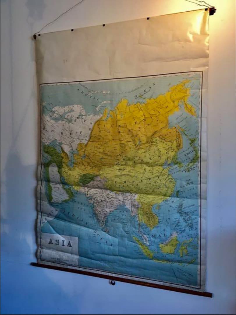 アンティーク大型 地図 マップ　アメリカ歴史教材地図 　アジアの近代史領地マップ