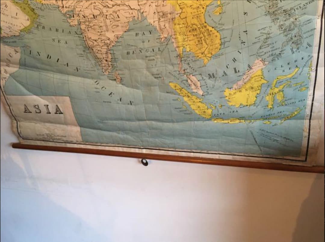 アンティーク大型 地図 マップ　アメリカ歴史教材地図 　アジアの近代史領地マップ