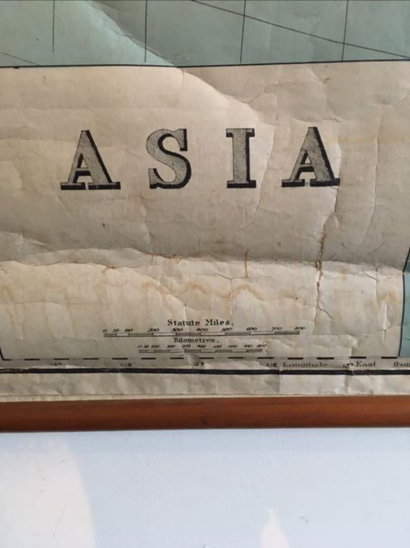 アンティーク大型 地図 マップ　アメリカ歴史教材地図 　アジアの近代史領地マップ