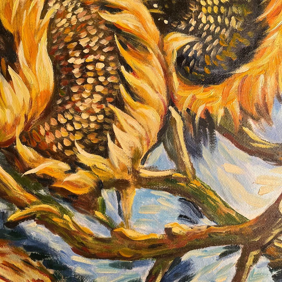 ★秀作★ 手描き油絵 ゴッホ 4本の切ったひまわり 絵画 インテリア 油彩画