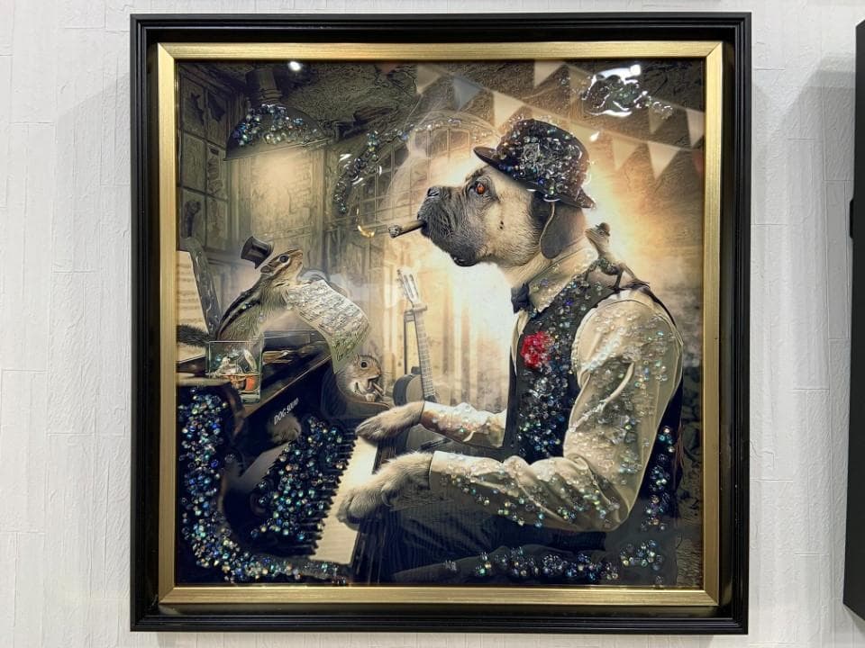 アートフレーム 犬 ピアニスト モーツァルト 絵画 クリスタルピクチャー