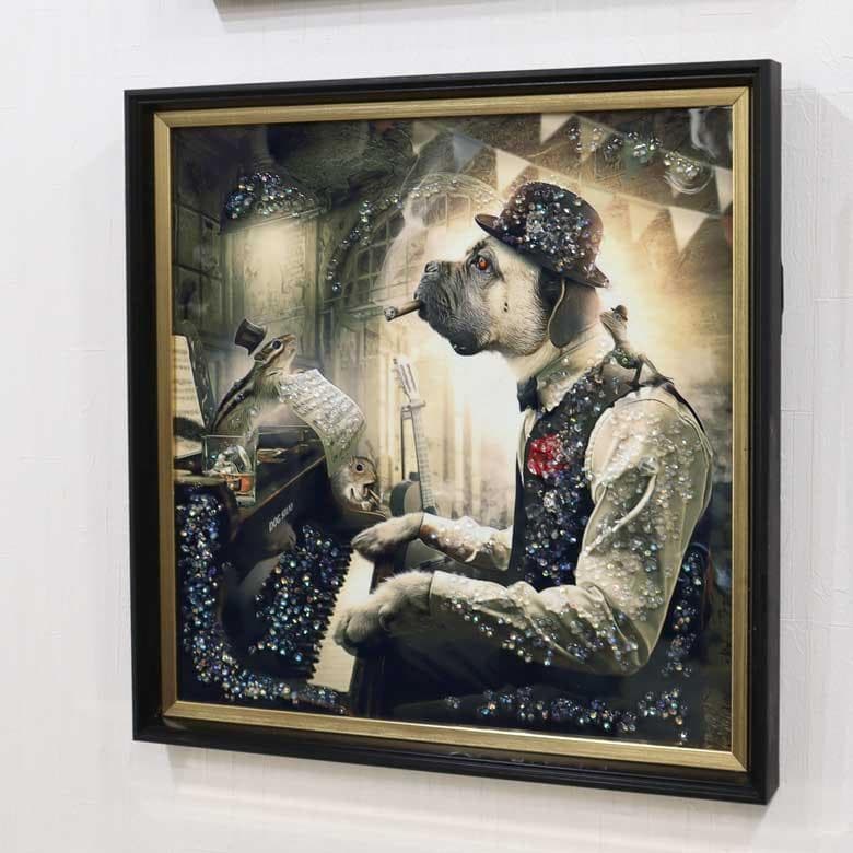 アートフレーム 犬 ピアニスト モーツァルト 絵画 クリスタルピクチャー