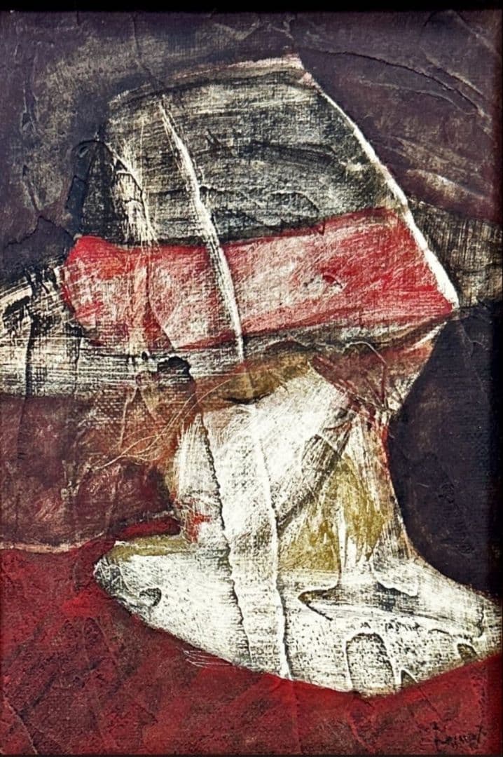 舟山一男「帽子」 油彩 独特の世界観を放つ画家　福岡市美術館収蔵作家裏書