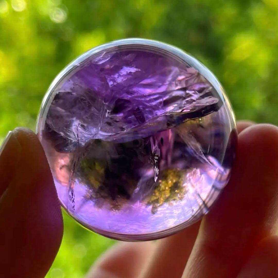 アメシスト　スフィア　高品質　3.7㎝　虹　ファントム　amethyst