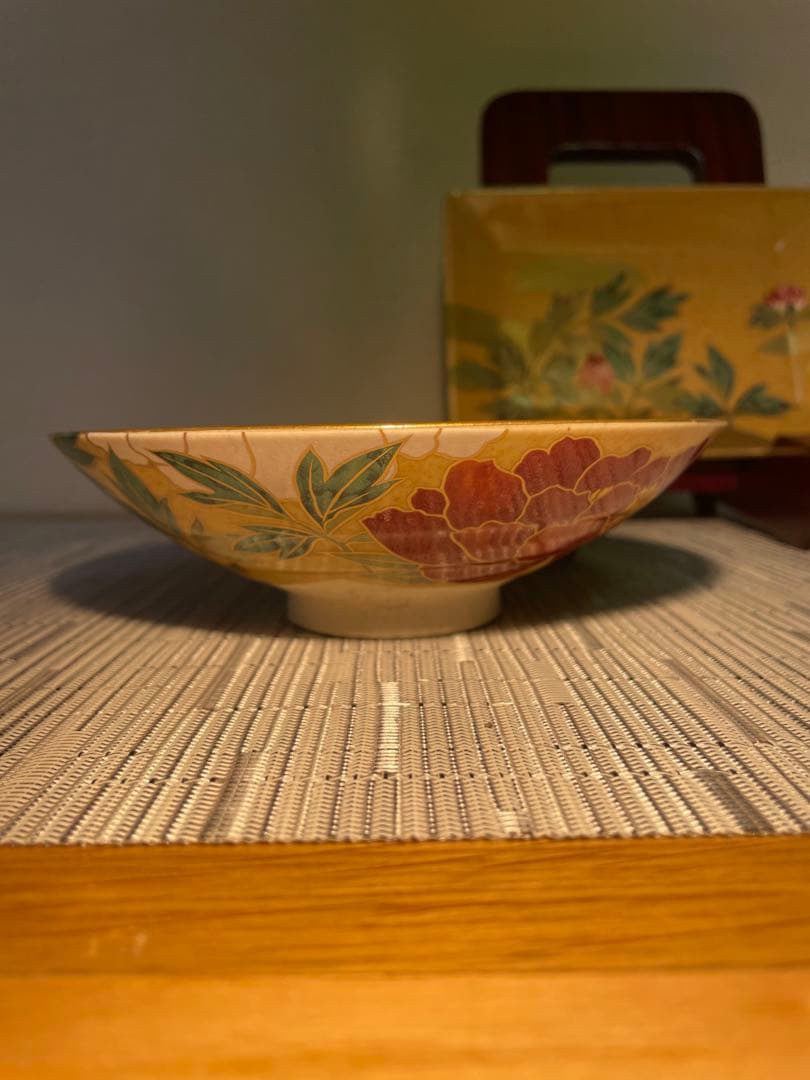 131桑野むつ子 御所の花十二ヶ月 【7月牡丹の花】抹茶椀・和陶皿 しおり付