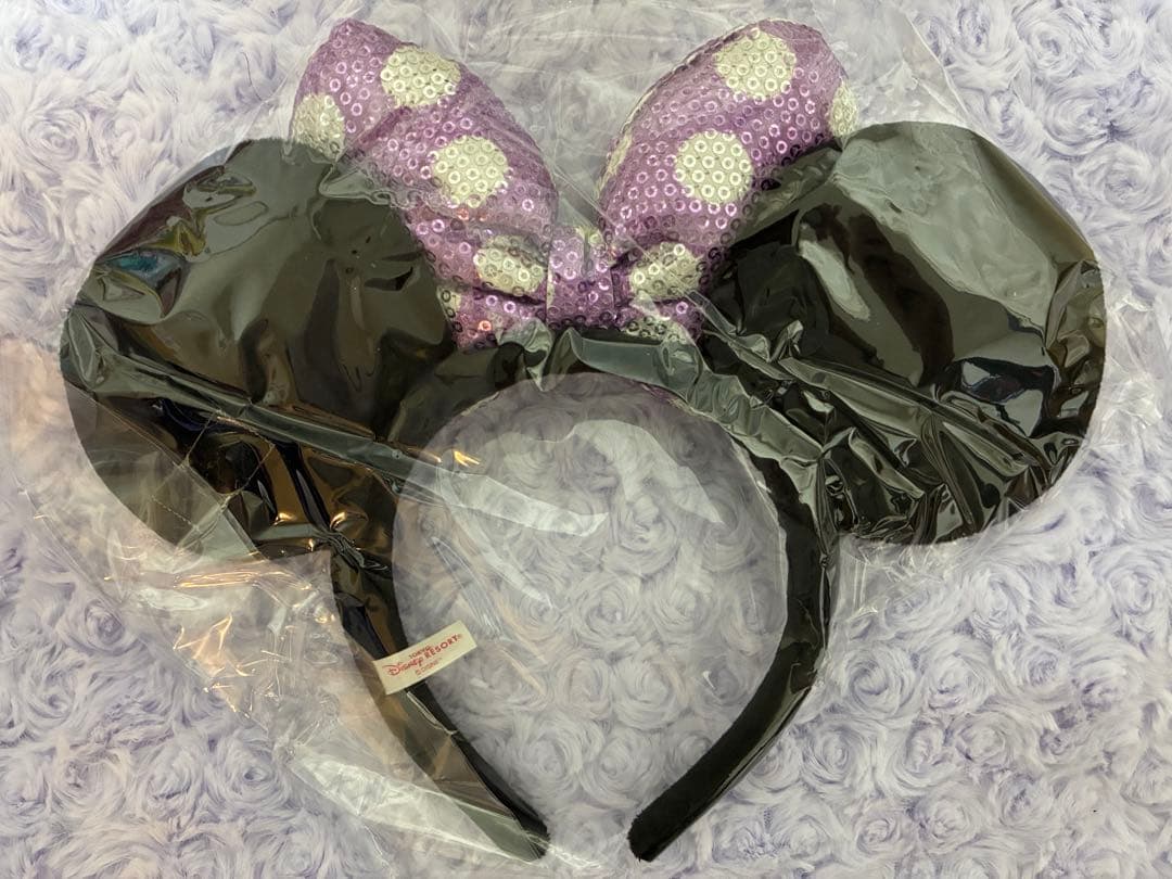 確認　ディズニー　ミニー　スパンコール　カチューシャ 紫　パープル　水玉　ドット