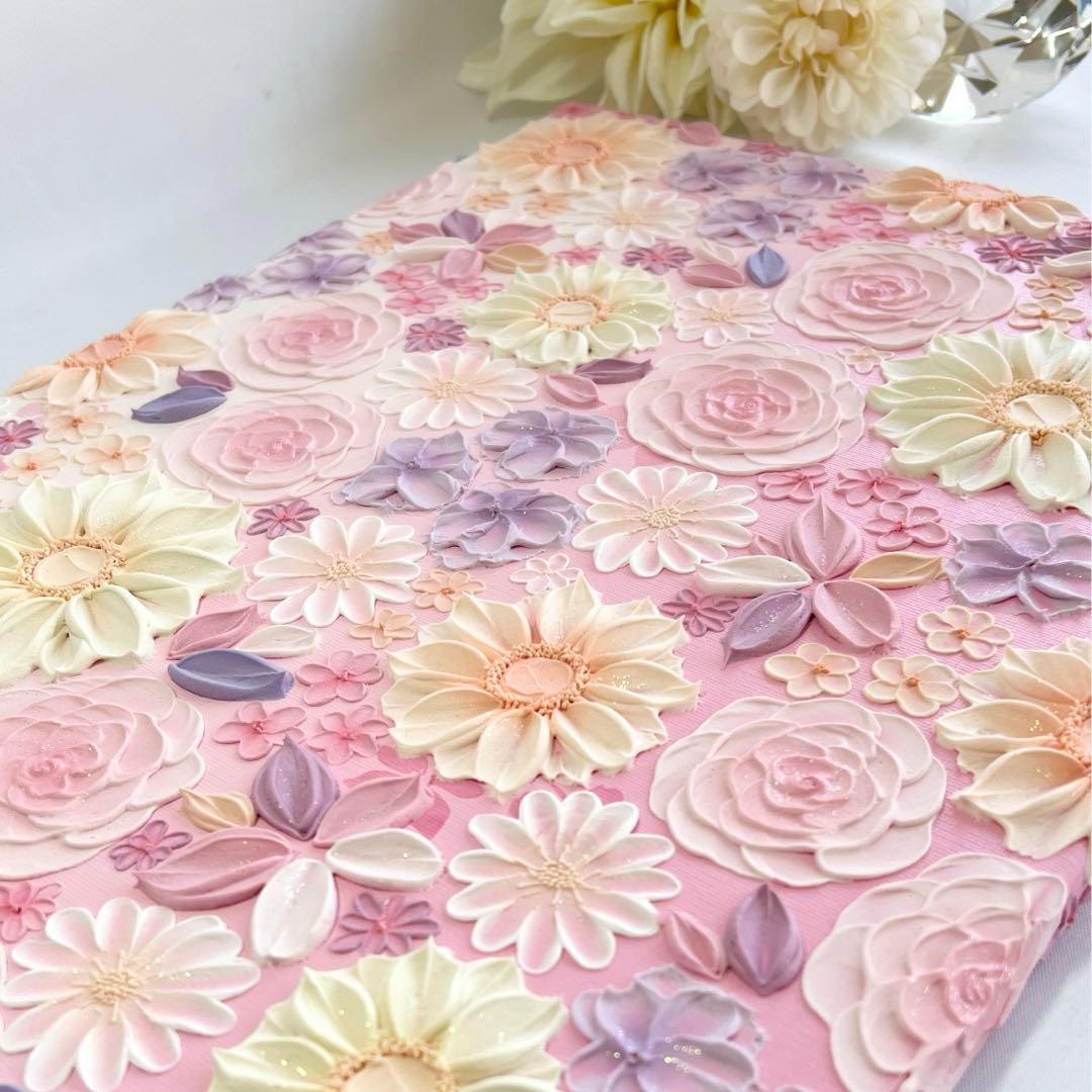 テクスチャーアート　絵画　インテリアアート　立体　花　絵　ボタニカルアート　北欧