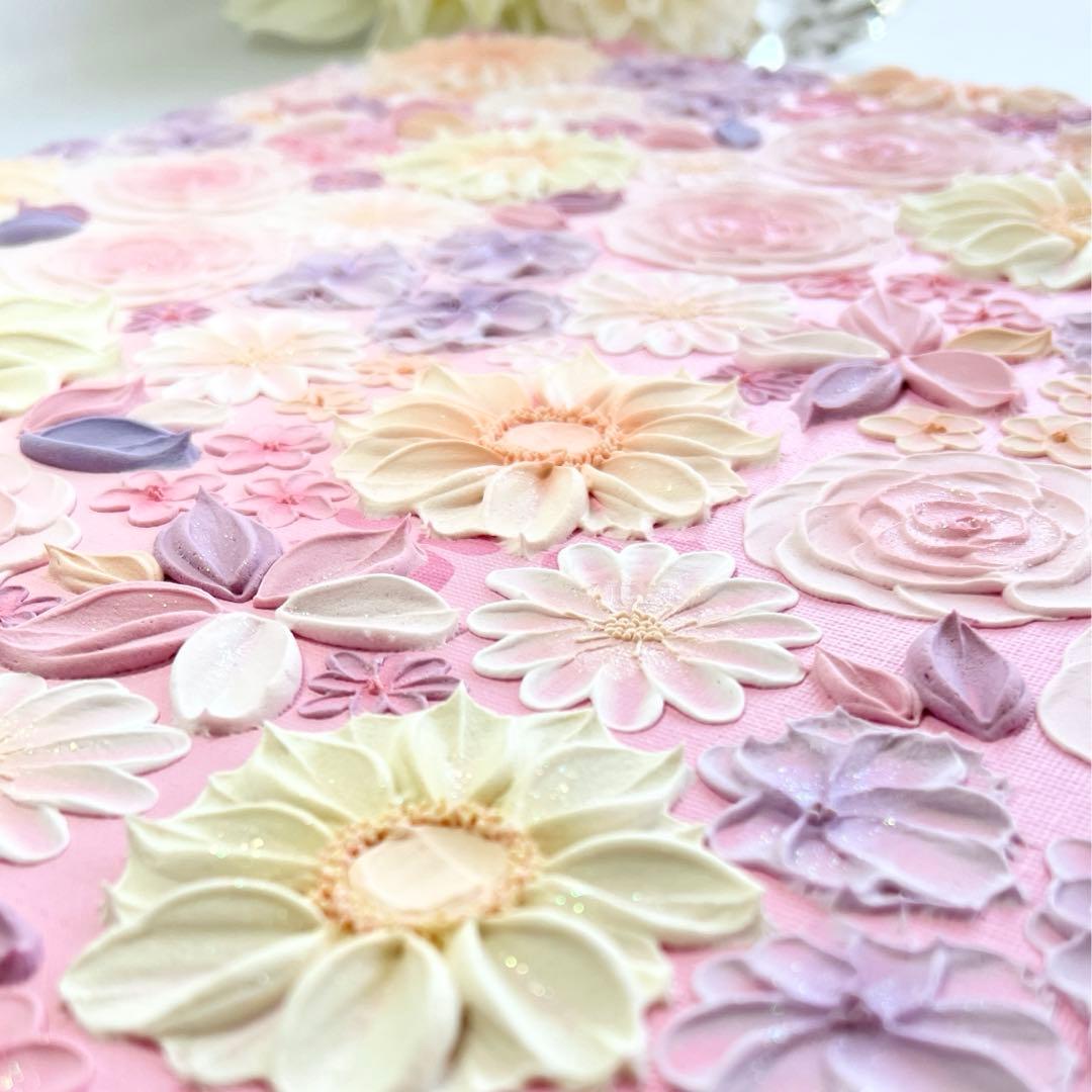 テクスチャーアート　絵画　インテリアアート　立体　花　絵　ボタニカルアート　北欧