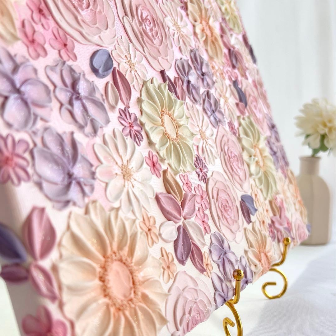 テクスチャーアート　絵画　インテリアアート　立体　花　絵　ボタニカルアート　北欧