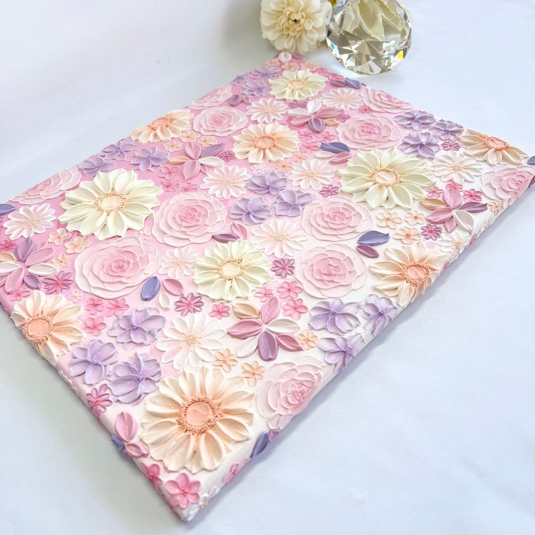 テクスチャーアート　絵画　インテリアアート　立体　花　絵　ボタニカルアート　北欧