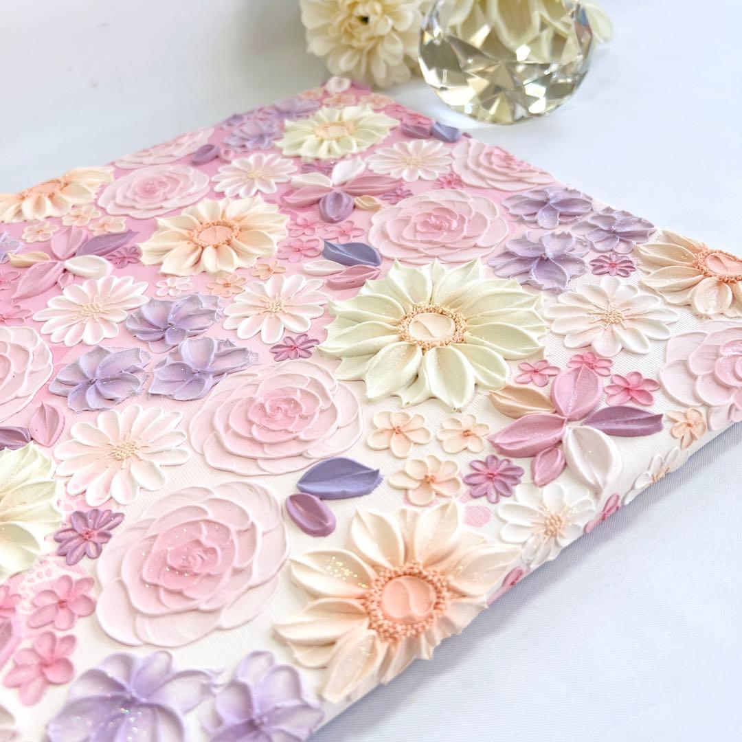 テクスチャーアート　絵画　インテリアアート　立体　花　絵　ボタニカルアート　北欧