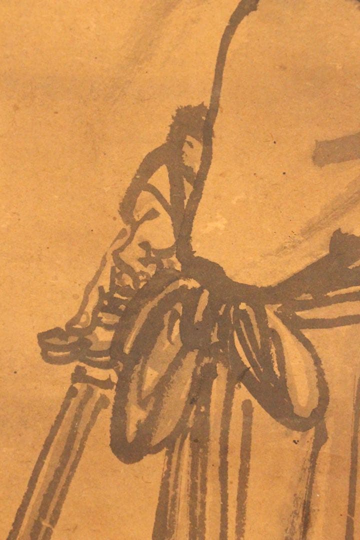 No5276掛軸　藤田呉江　水墨鍾馗画賛　紙本　南画家　日本画　古美術　送料無料