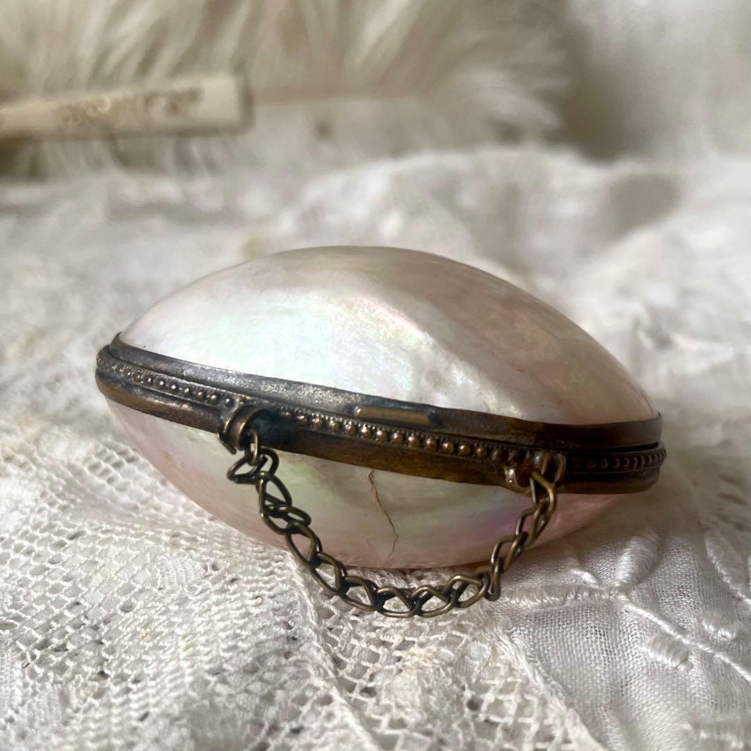 チェーン付きマザーオブパールロザリオケース大　フランスアンティーク　MOPドール