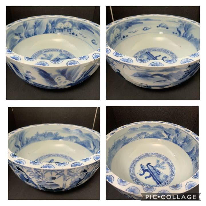 古伊万里　竹林七賢人　明月清風 銘　染付大鉢　手書き　染付　鉢　皿　絵皿　陶磁器