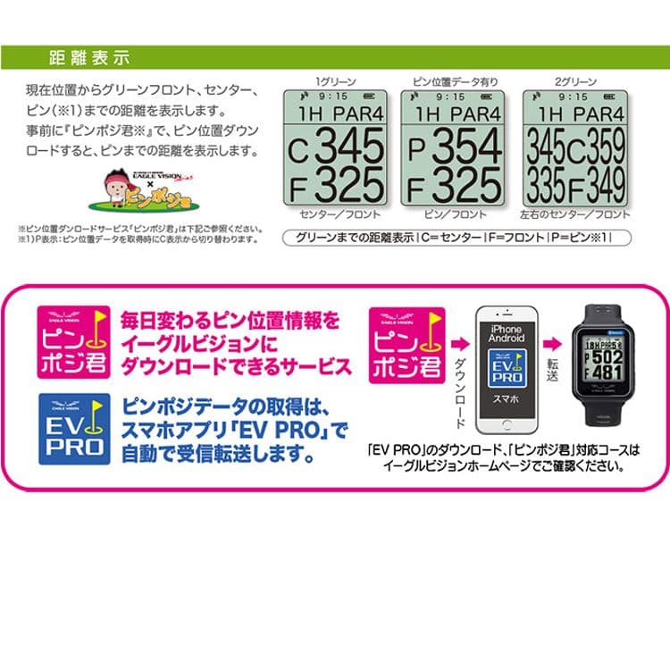 イーグルビジョン ウォッチ6 ホワイトのみ GPSナビ EV-236