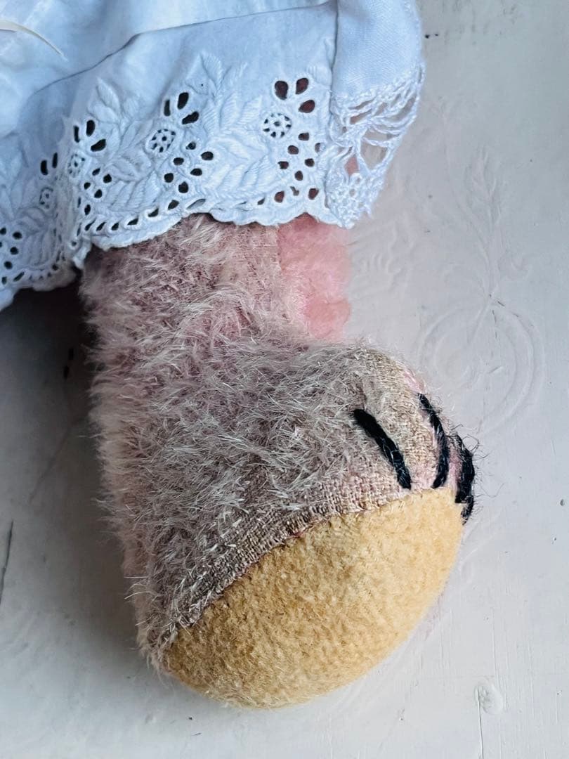 ドイツアンティークビンテージピンクテディベア ぬいぐるみベアビスクドールドレス