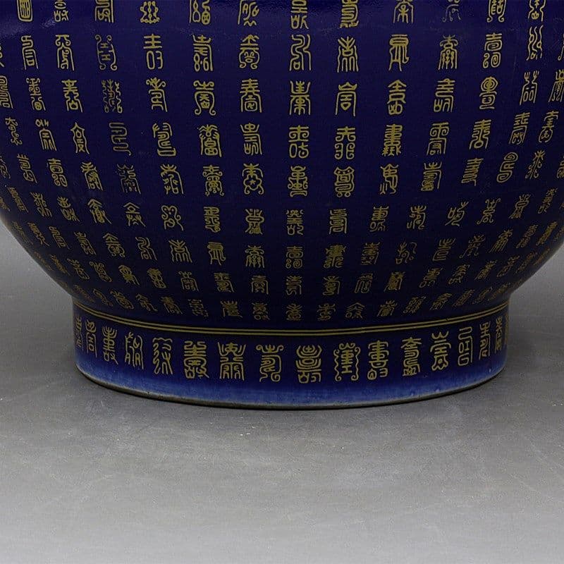 霽藍蒔金万寿鹿頭樽 景徳鎮 陶磁器 装飾品 現代工芸品 美術品 置物