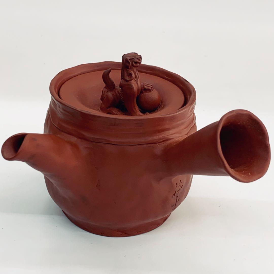 【茶注6手捻　朱泥　玉獅子】間野弥平　共箱