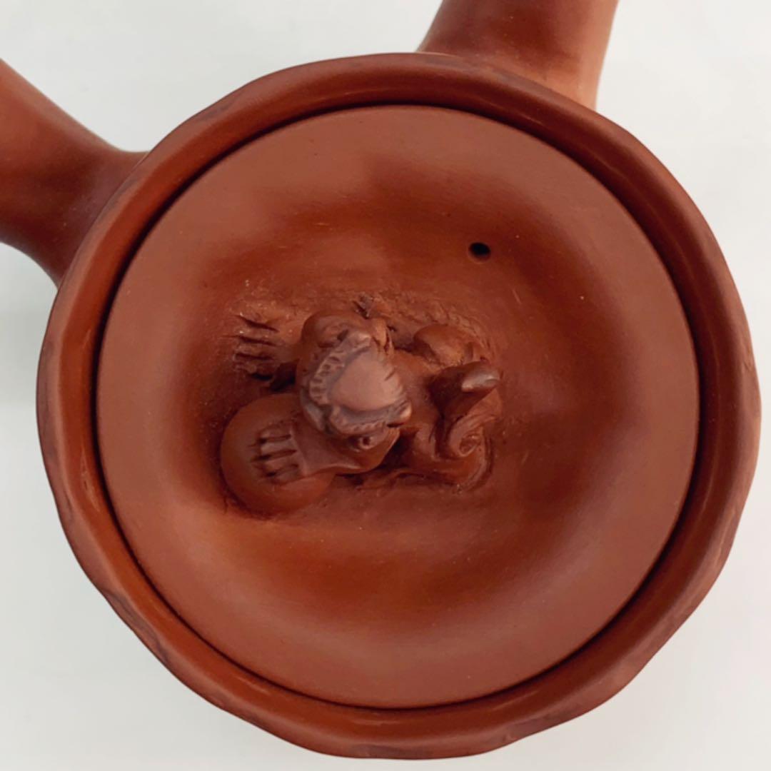 【茶注6手捻　朱泥　玉獅子】間野弥平　共箱