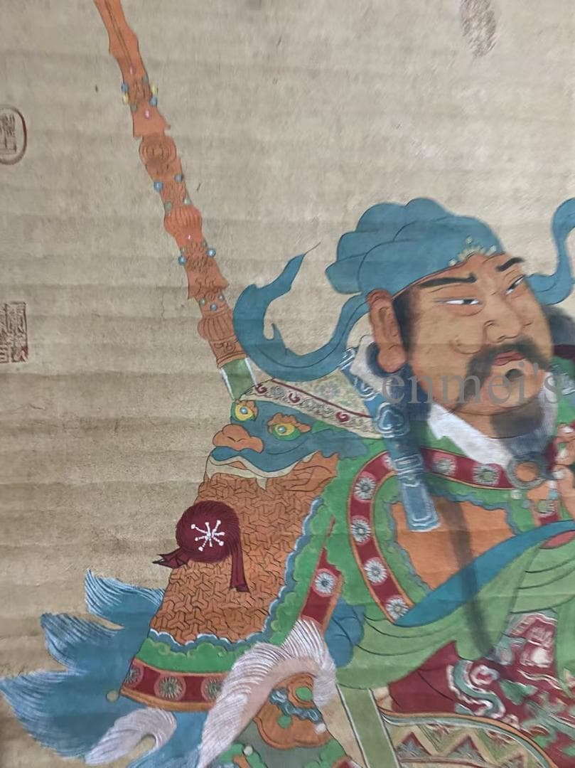 中国古美術 明代 唐寅款 関公画 掛軸 宣紙 唐物 書画 名家作 風水鎮宅 肉筆