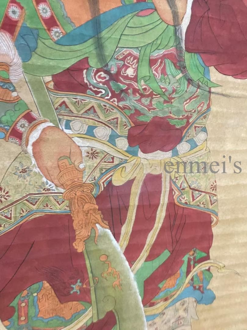 中国古美術 明代 唐寅款 関公画 掛軸 宣紙 唐物 書画 名家作 風水鎮宅 肉筆