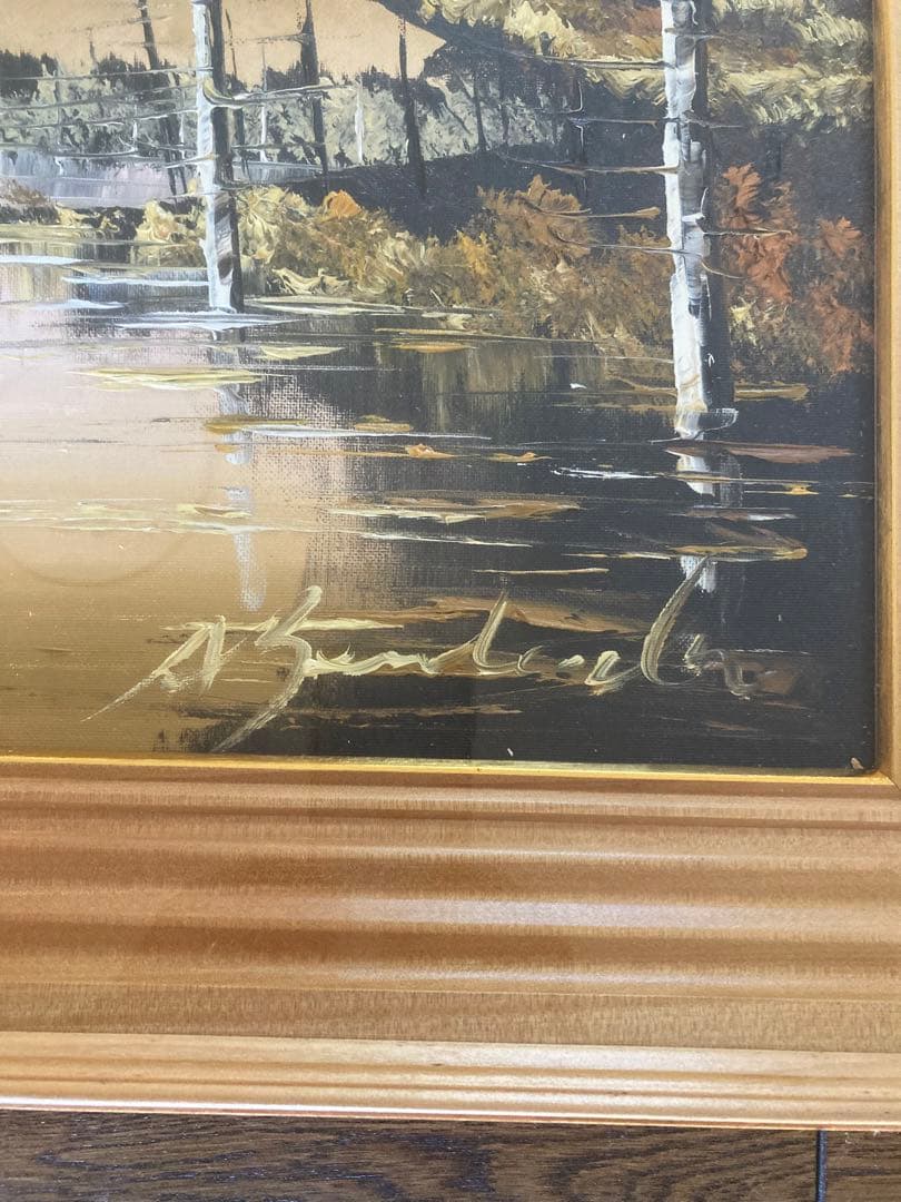 風景画 油彩 木製フレーム 約60cm x 45cm