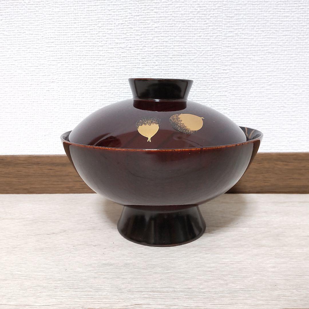 お値下げしました、柏に団栗　蒔絵　吸物椀　5客組