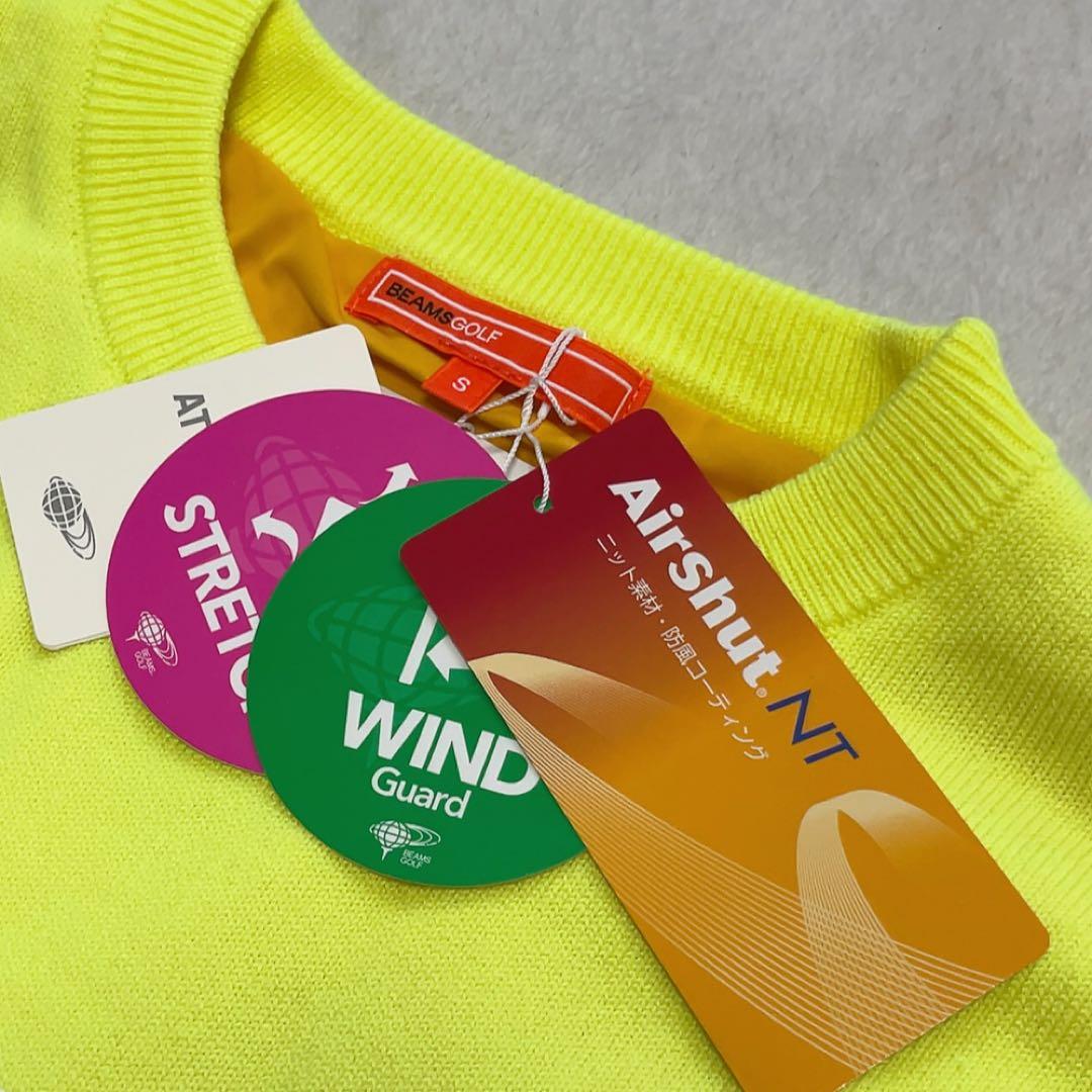 新品　ビームスゴルフ　セーター　防風　ニット 裏地付　蛍光　ネオン　イエロー