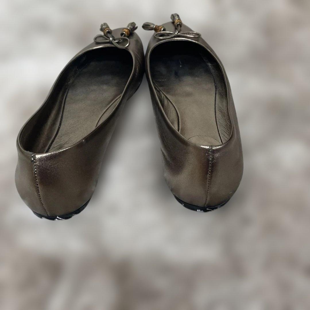 グッチ 36 リボンバレエシューズ ゴールド ブロンズ