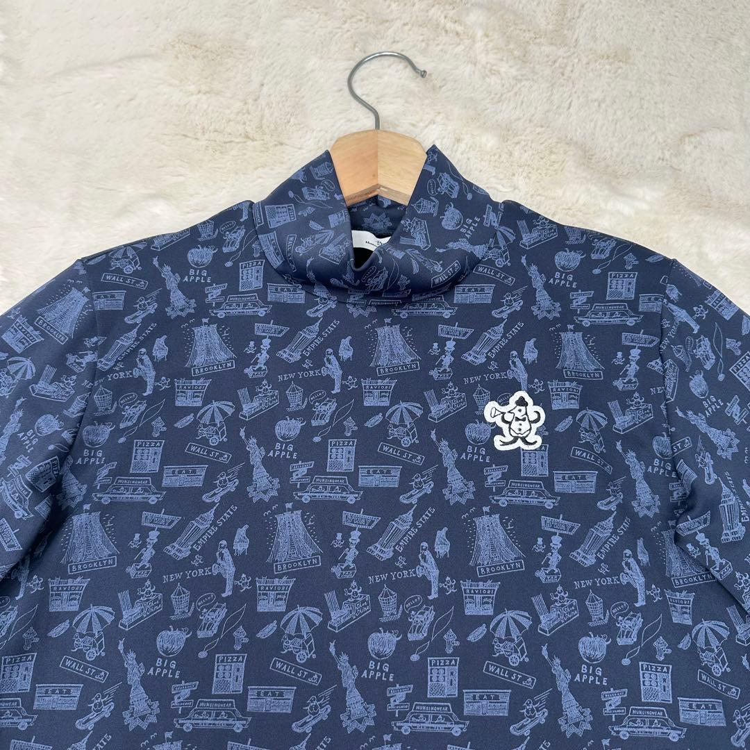 ✨美品✨マンシングウェア 西脇光重コラボ 防風 NY総柄 ハイネックシャツ 紺