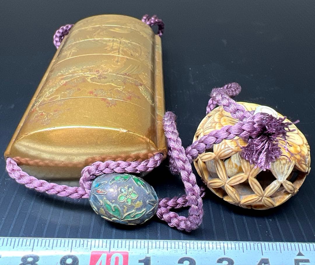 梶川作　極上蒔絵印籠　蓋無木箱付　71g 東Y7-0710⭐︎2F