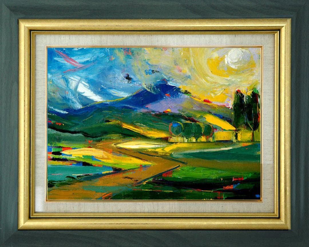 油絵 菅家令子 絵 絵画 インテリア F4-081411 風景 朝陽 夕陽 田園