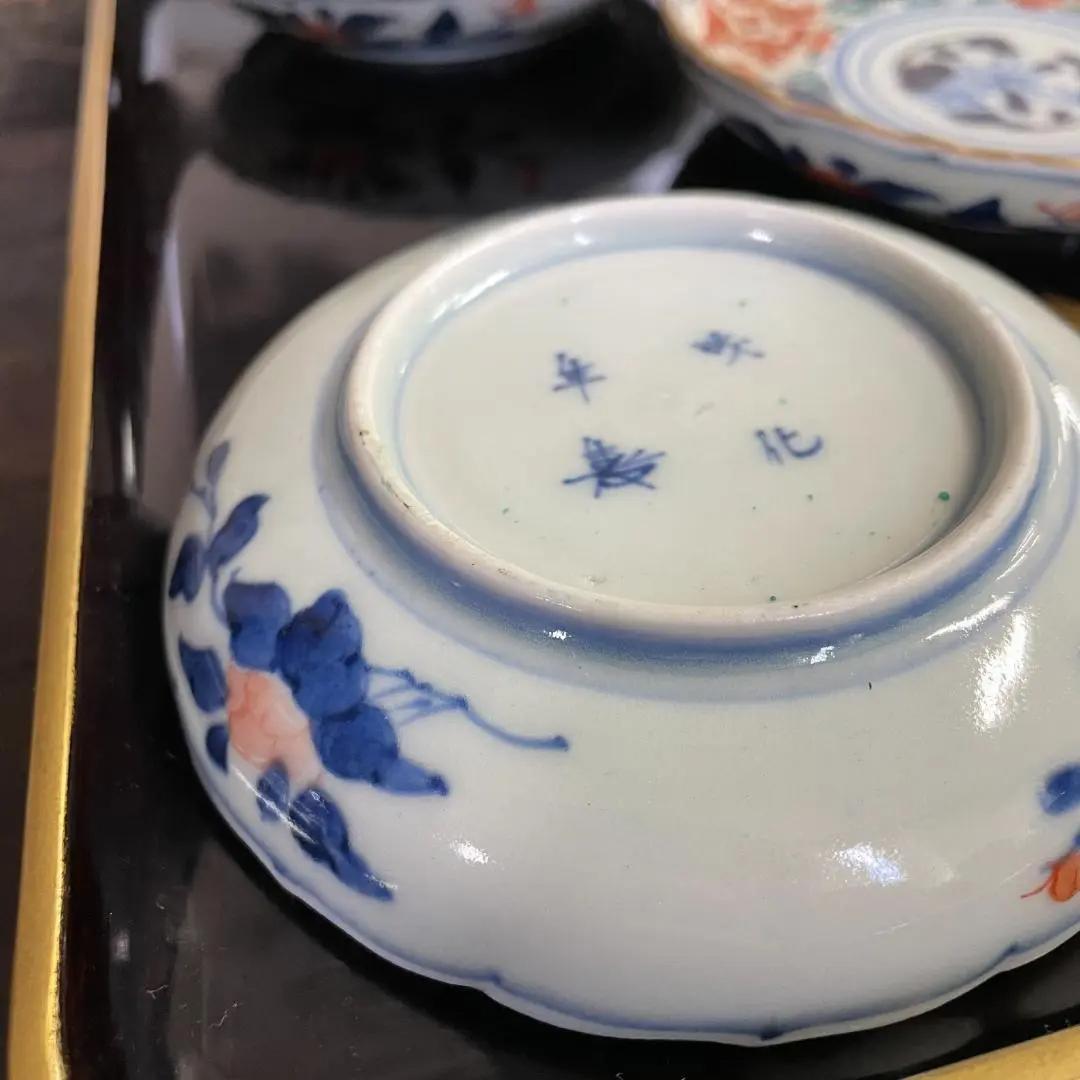 ◆199◆　＊或化年製　江戸時代古伊万里染付　輪花皿5枚　色絵　小皿　骨董