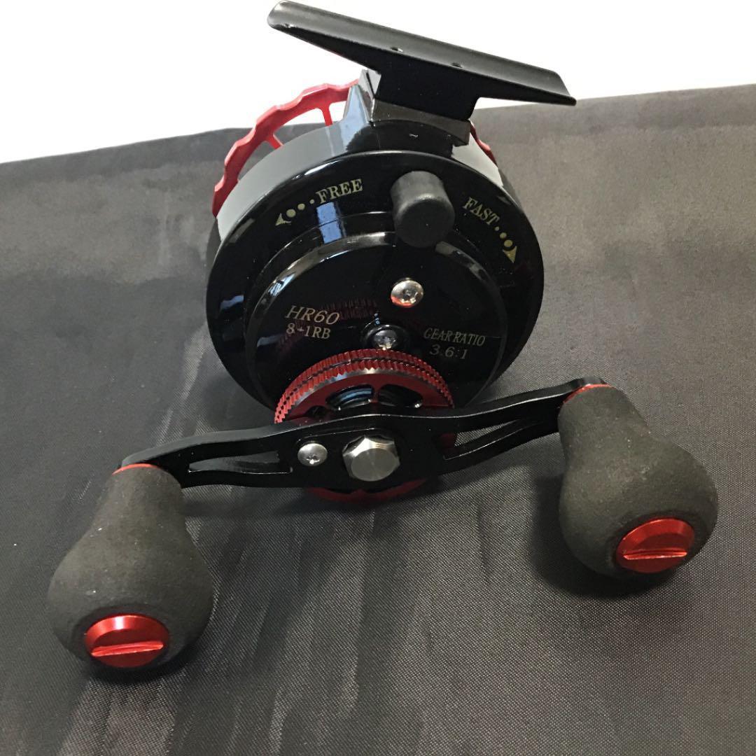 筏 カセ リール左巻き カスタムハンドル赤色　 ☆おまけ付き☆