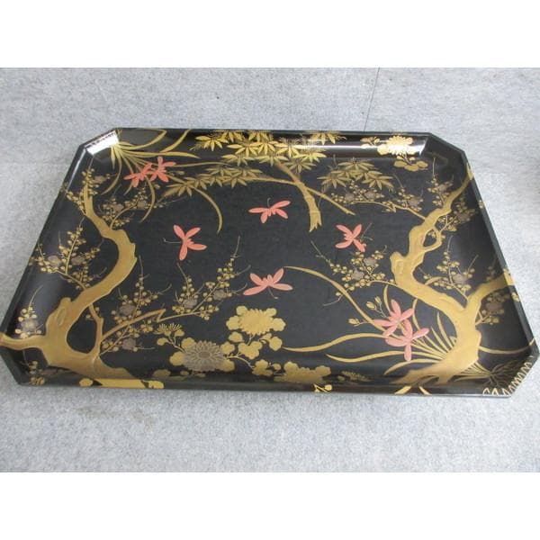 黒塗四君子高盛金蒔絵長硯蓋箱入り [B28397]