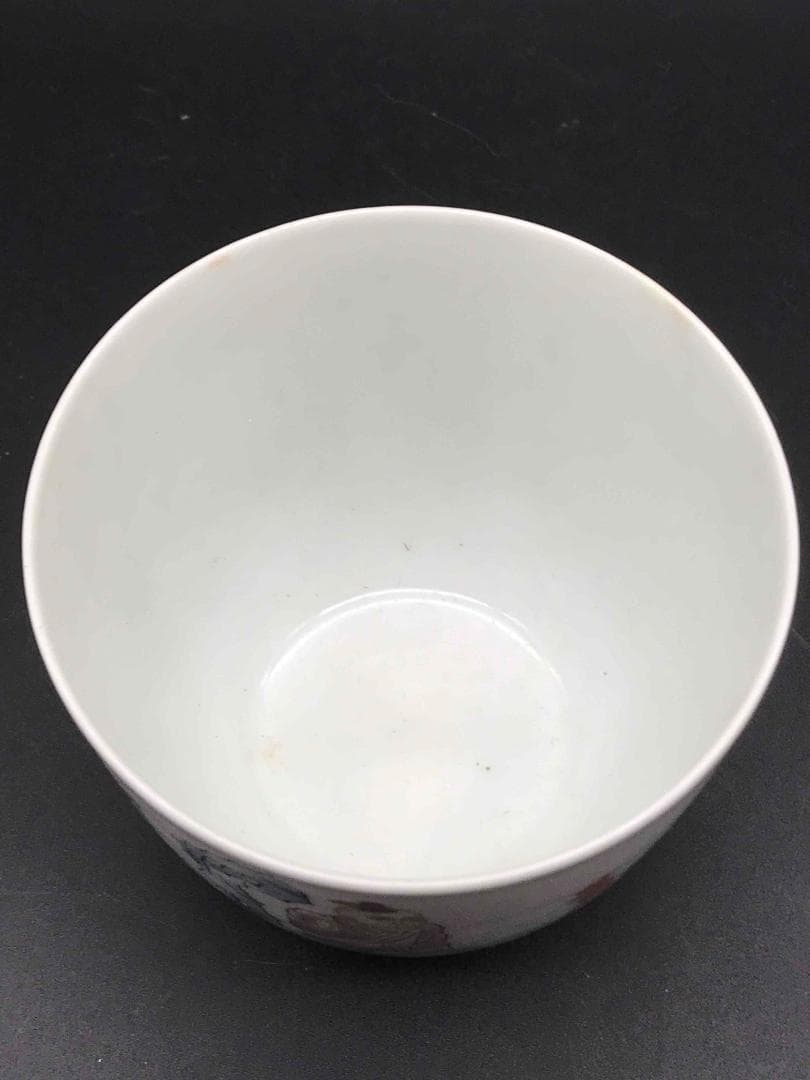 中国骨董　清時代　「大清乾隆倣古」在銘　粉彩闘彩　闘鶏図詩文杯(F-14)