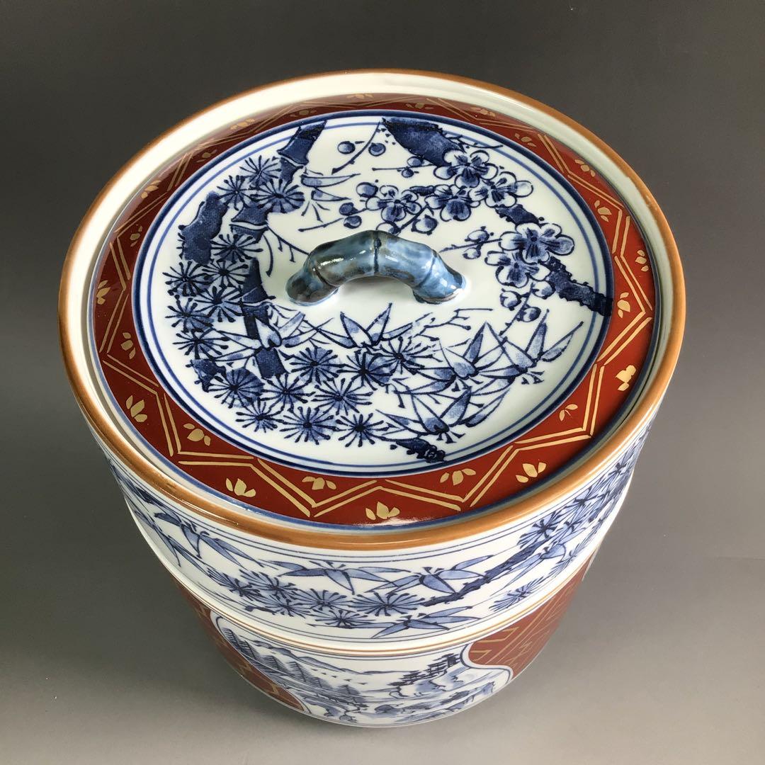 Ｒ２６２　皆具　『西尾瑞豊造』『染付金欄手皆具』　共箱　茶道具