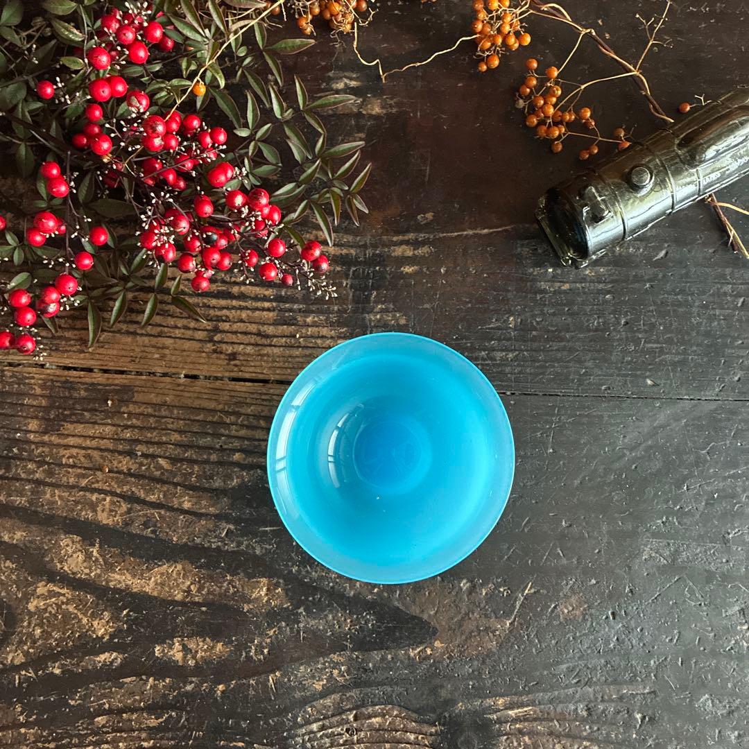 骨董　時代ガラス　空色　練りガラス　反り口　向付　氷コップ　ウラン②