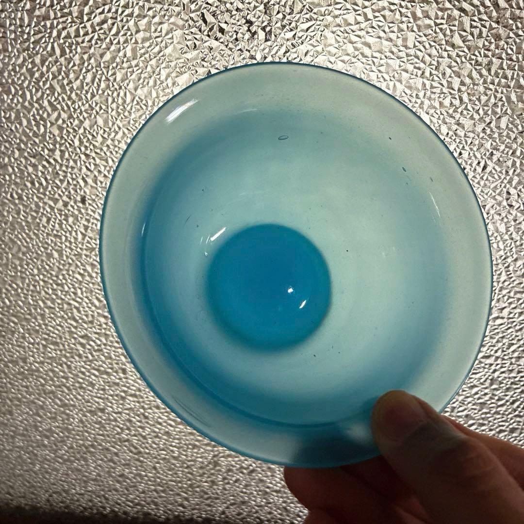 骨董　時代ガラス　空色　練りガラス　反り口　向付　氷コップ　ウラン②