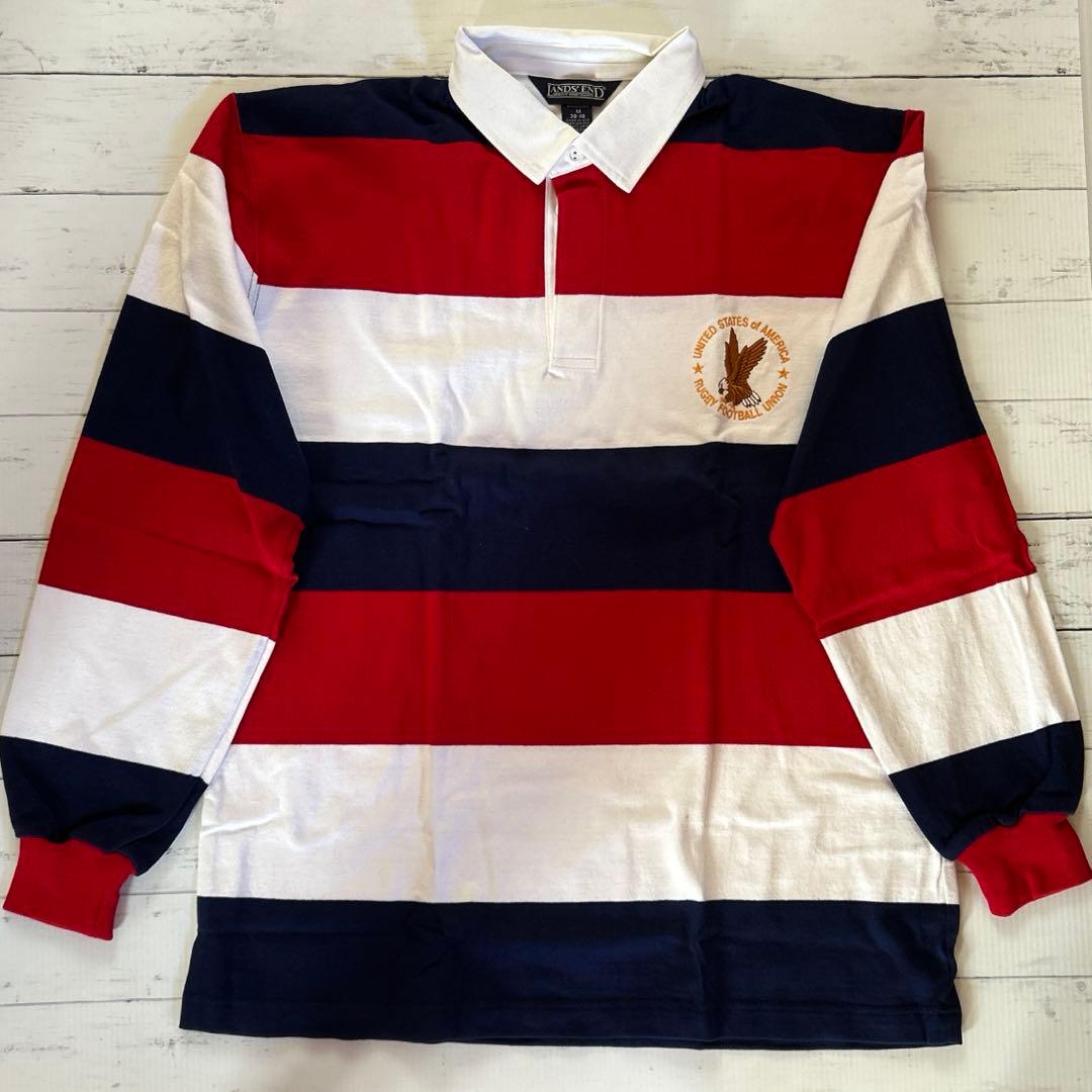 新品Lands'End ラガーシャツ M米国製レッド/ホワイト/ネイビー 新品